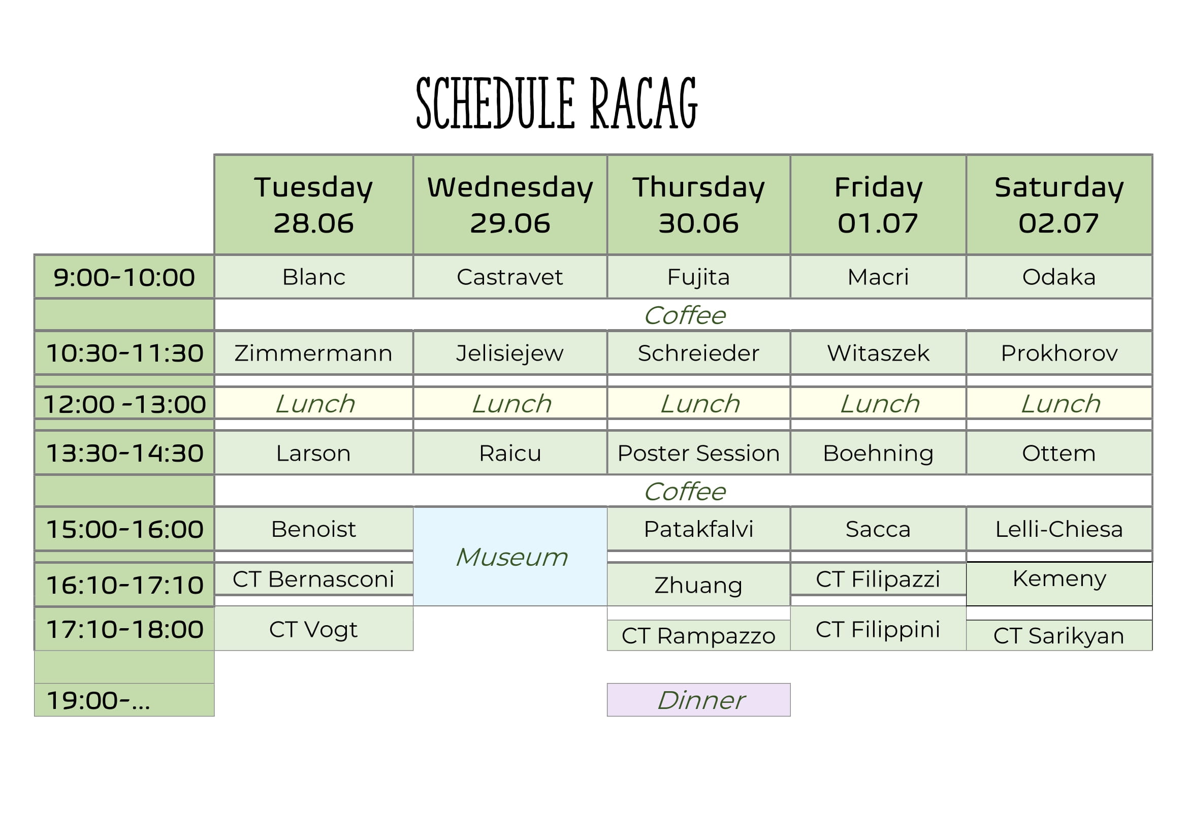 Schedule
              RACAG2022